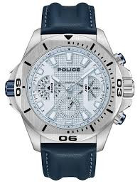 STEEL CASE,BLUE LENS,WHITE DIAL,BLUE LEATHER