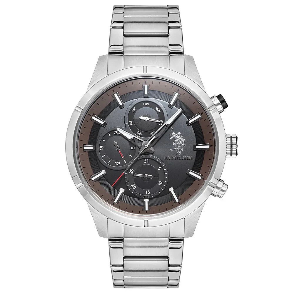 USPA1014-02  MEN'S QUARTZ STAINLESS STEEL BAND WATCH 46 MM