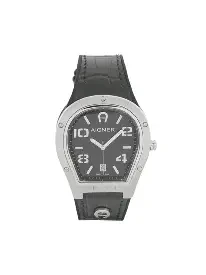 Aigner Smart-L Stainless Steel Black Dial Black and White Leather Watch.