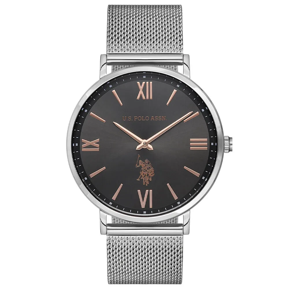 USPA1024-01 MEN'S QUARTZ STAINLESS STEEL MESH BAND WATCH 41 MM