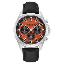 STEEL CASE,ORANGE DIAL, BLACK LEATHER