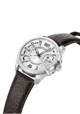STEEL CASE,SILVER DIAL,D.BROWN LEATHER
