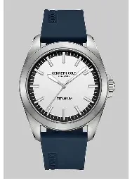 Kenneth Cole New York Titanium Case, White Dial, Blue Rubber Strap (Men's).