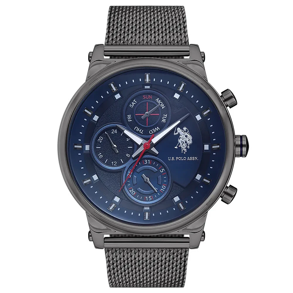 USPA1008-02 MEN'S QUARTZ STAINLESS STEEL MESH BAND WATCH 46 MM