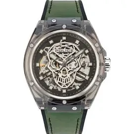 BLACK PLASTIC CASE/BLK SILICON & GREEN LEA STRAP