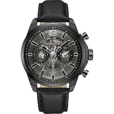 IP BLACK CASE, CHARCOAL DIAL,BLACK LEATHER