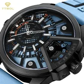 IP BLACK CASE,BLUE & BLACK DIAL,BLUE SILICONE