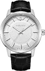 SS CASE,WHITE DIAL,BLACK LEATHER