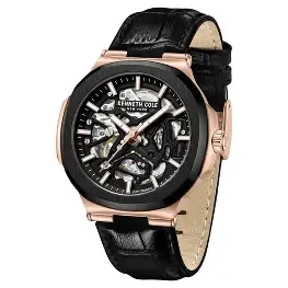 Kenneth Cole Automatic Black Dial Leather Strap Watch for Men.
