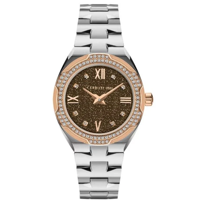 CER L GLIZIA SS CAS W/ RG TR,SS BRT,GREY GEM DIAL