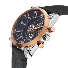 VIGOR POLICE GENT WATCH RG BLUE DIAL BLK LTR STRP