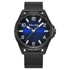 IP BLACK CASE,BLUE DIAL,IP BLACK MESH BAND