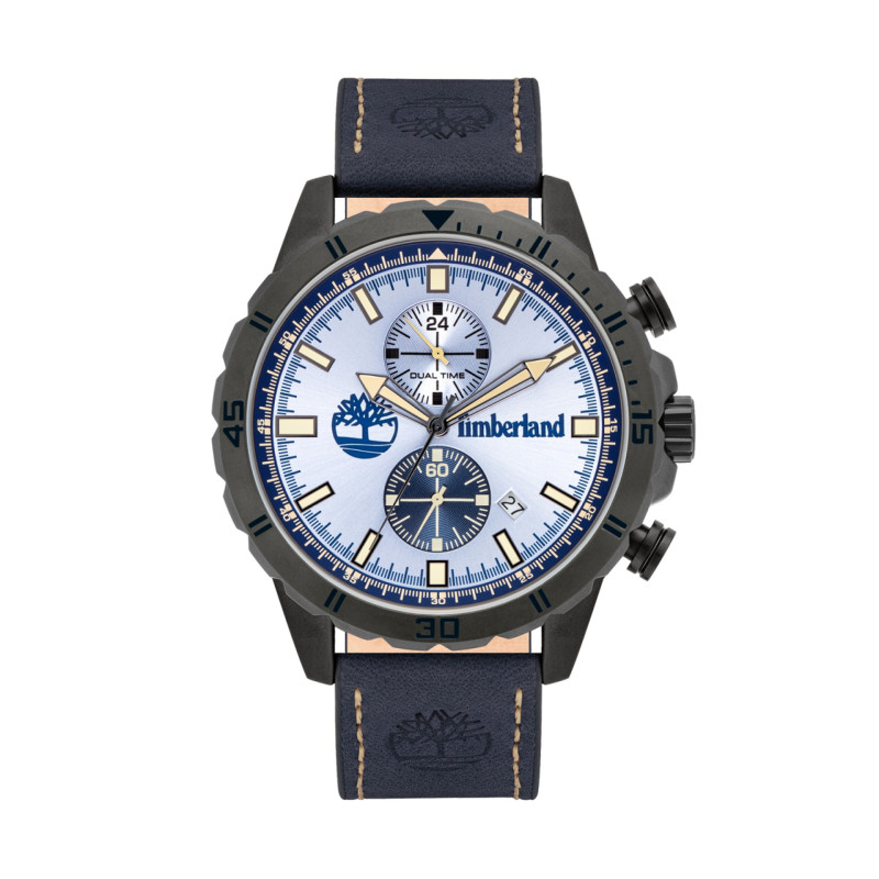 Timberland Dunford Gunmetal Casual , Light Blue Dial, Dark Blue Leather Strap