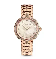 CER L WCH RG CAS W/STNES WHT MOP DIAL RG MTL BRT