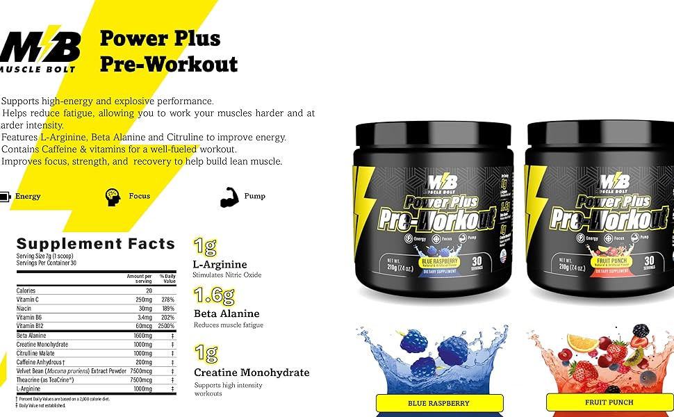 MUSCLE BOLT POWER PLUS PRE-WORKOUT BLUE 210GM 1058367