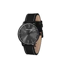 POLICE CLOUT BLK CASE GREY DIAL BLKLEATHER
